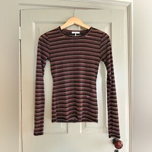 rag & bone Metallic Striped Knit Top - Burgundy, Gray & Black